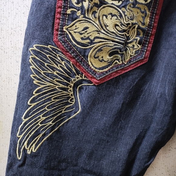 Vintage Clench Jeans Kanji Dragon Embroidery 42x32" Baggy Affliction Style 90s - Picture 8 of 16